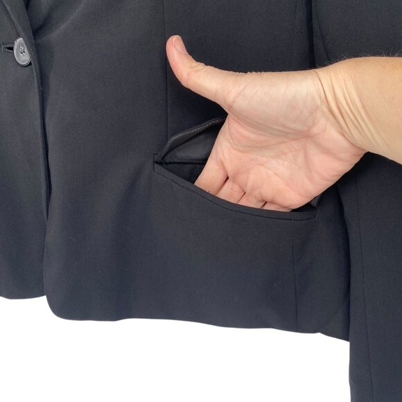 Evan-Picone Womens 16 Black Blazer Stretch Pockets Lined One Button Professional - Picture 9 of 16